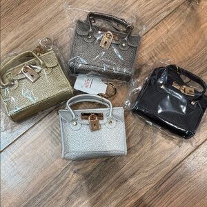 Mini Leather-Look Top-Handle Bag Keychain - Black, Gray, Gold, Ivory